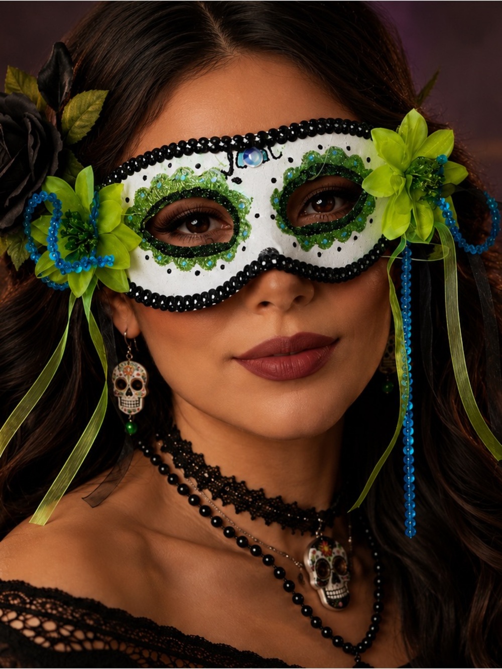 Day of the Dead Floral Eye Mask – Costume Party & Masquerade Accessories